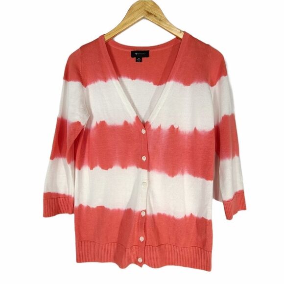AB Studio Coral Striped Button Down Cardigan - Picture 1 of 7